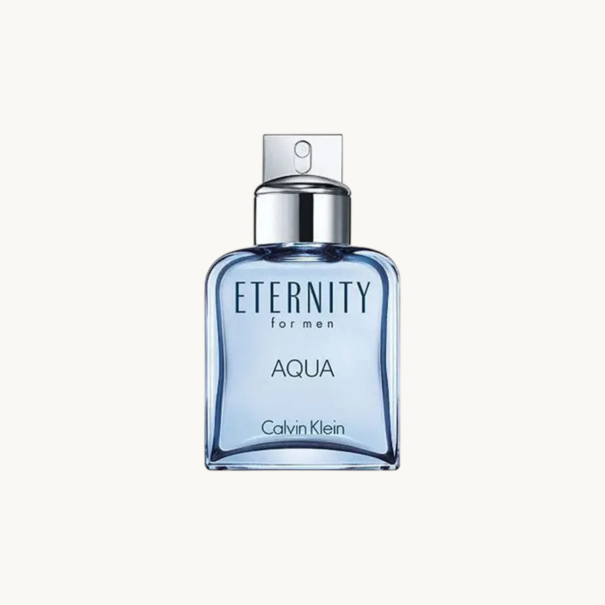 BGIFT Calvin Klein Eternity Aqua for Men eau de toilette in a sleek blue glass bottle with a silver cap.