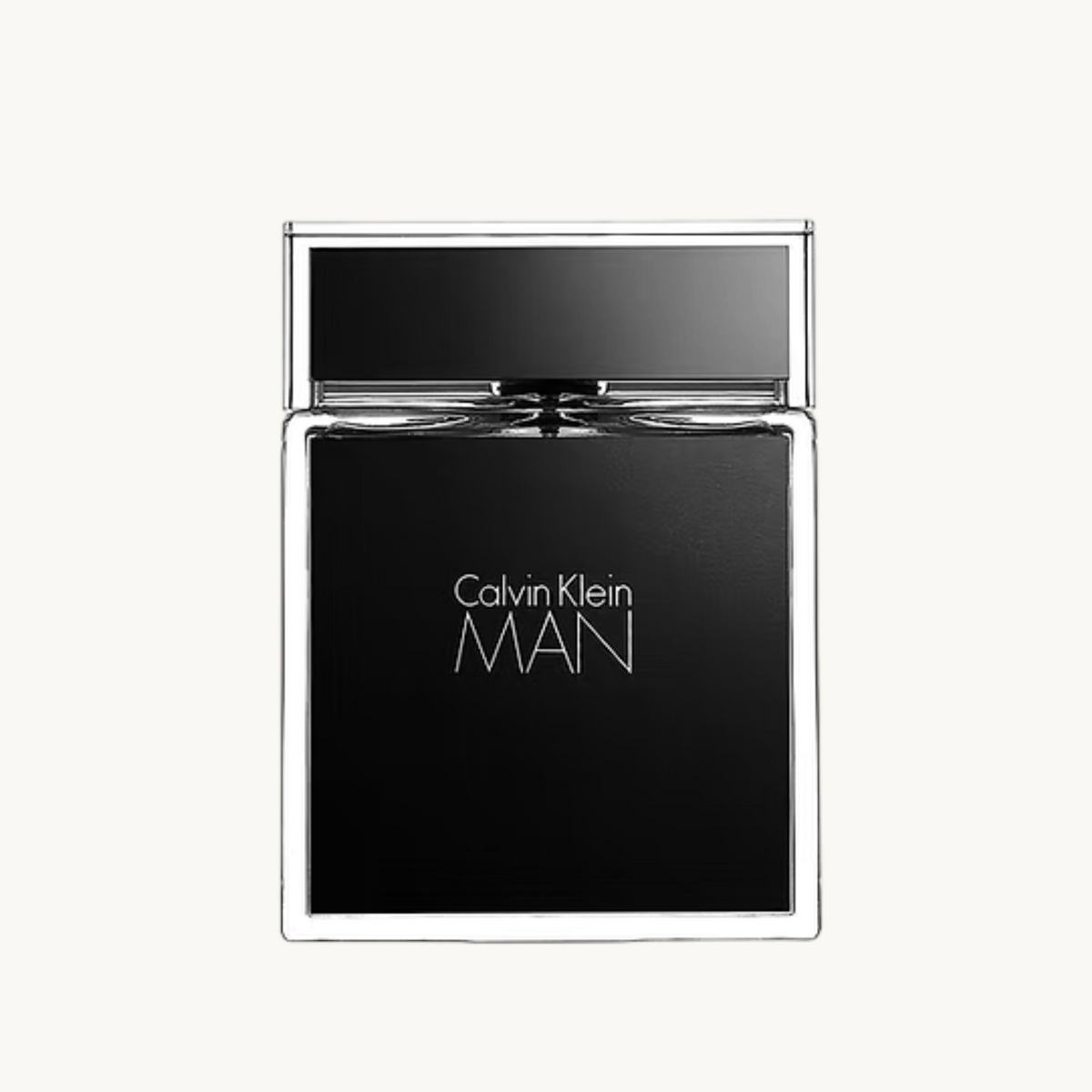 BGIFT Calvin Klein MAN eau de toilette in a sleek black minimalist glass bottle with a clear cap