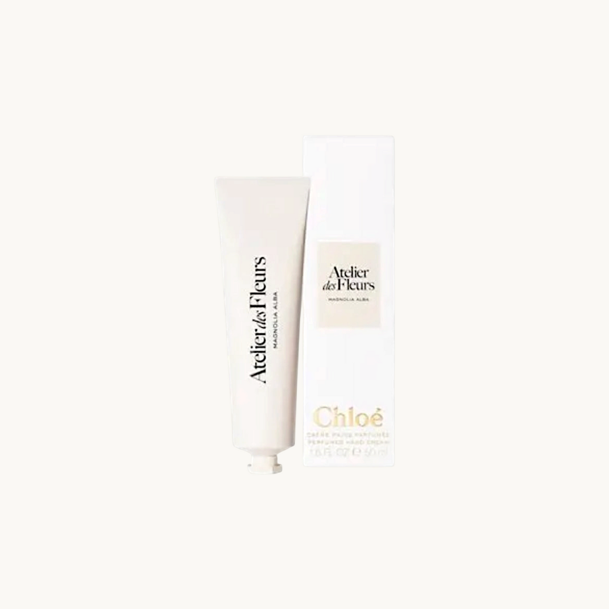 BGIFT Chloé Atelier des Fleurs Magnolia Alba perfumed hand cream tube and matching white box packaging