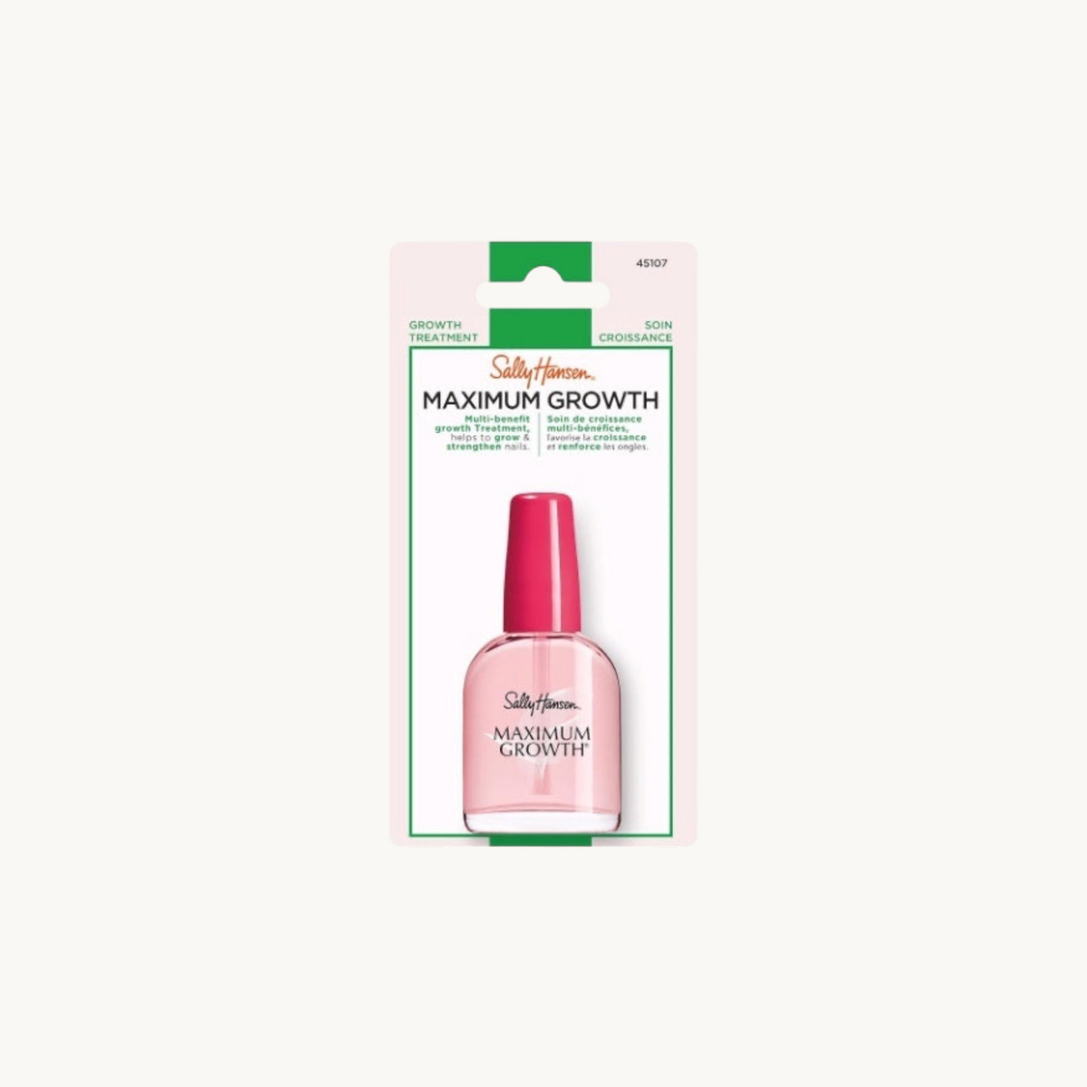 BGIFT Sally Hansen Maximum Growth clear nail treatment bottle in original retail packaging for stronger nails.